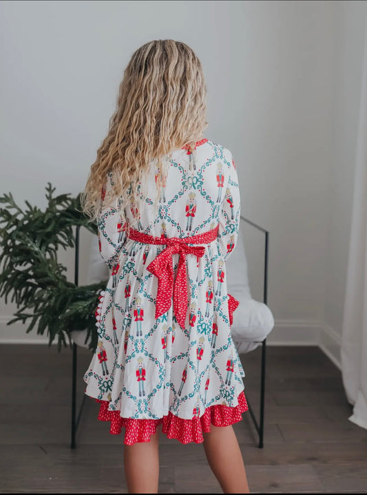 The Merry Nutcracker Tunic Dress – Red & Mint