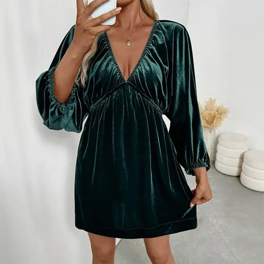Emerald Magnolia Velvet Dress