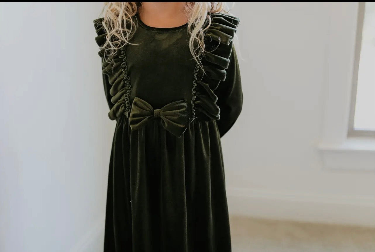 The Evergreen Velvet Bow Dress