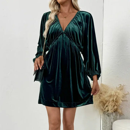Emerald Magnolia Velvet Dress
