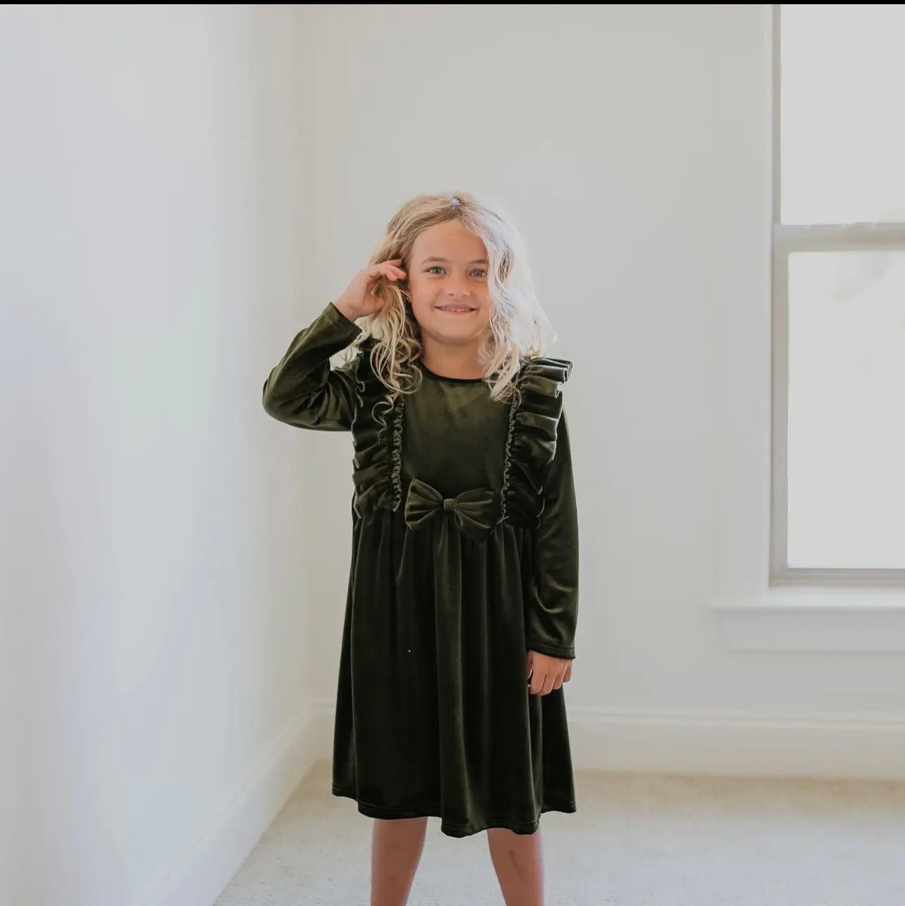 The Evergreen Velvet Bow Dress