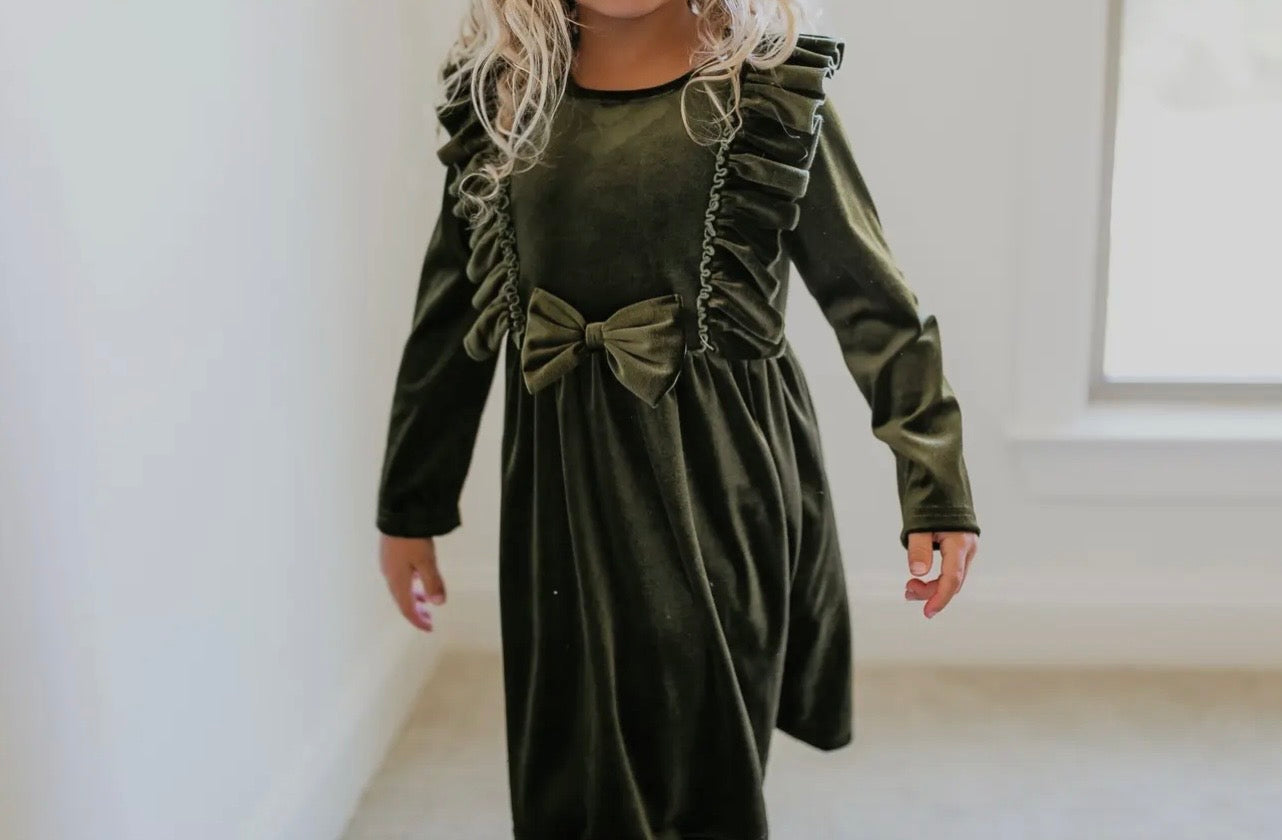 The Evergreen Velvet Bow Dress