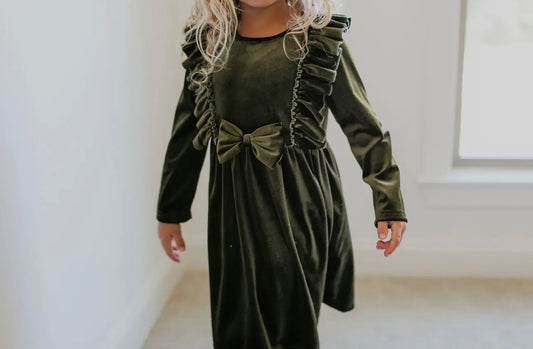 The Evergreen Velvet Bow Dress