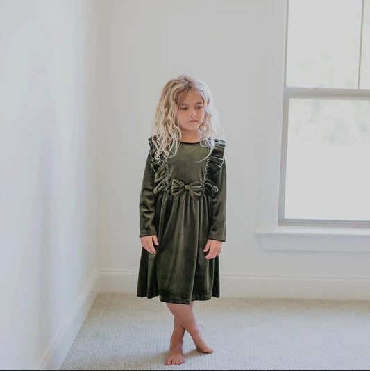 The Evergreen Velvet Bow Dress