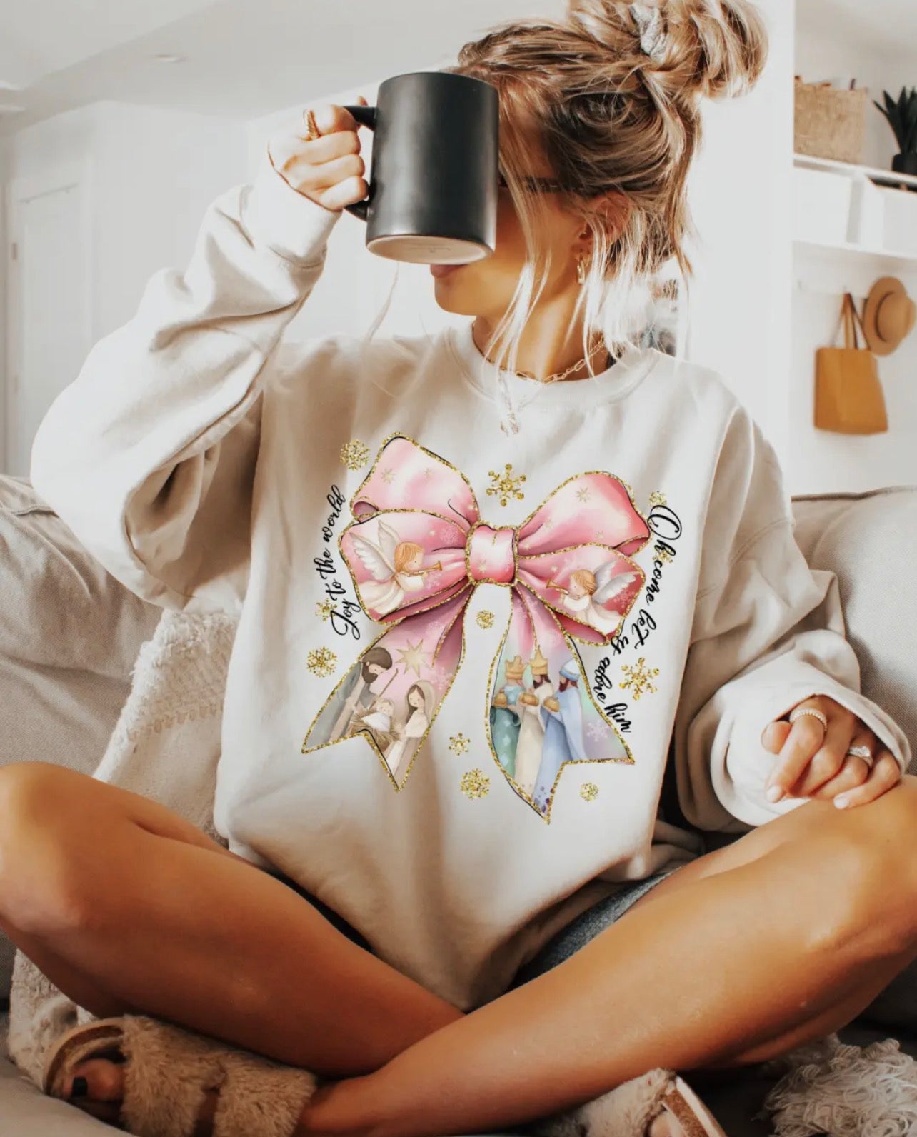 Pink Christmas Bow Sweatshirt – Nativity Story Edition