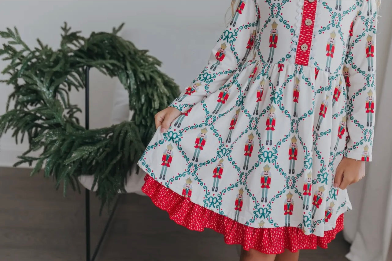 The Merry Nutcracker Tunic Dress – Red & Mint