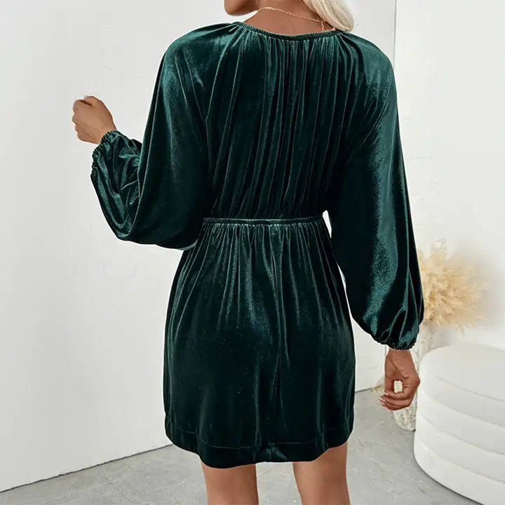 Emerald Magnolia Velvet Dress